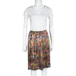 Dries van Noten Multicolor Printed Silk Pleat Detail Skirt M