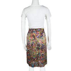 Dries van Noten Multicolor Printed Silk Pleat Detail Skirt M