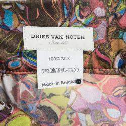 Dries van Noten Multicolor Printed Silk Pleat Detail Skirt M