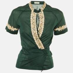 Pre Owned Dries van Noten Green Embroidered Cotton Wrap Top S