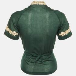 Pre Owned Dries van Noten Green Embroidered Cotton Wrap Top S