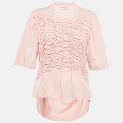 مملوكة مسبقًا Dries van Noten Pink Jersey Shirring Detail Top XS