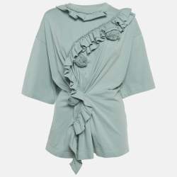 Pre Owned توب دريز فان نوتن أخضر عشبي بأزهار قطن بكشكش صغير