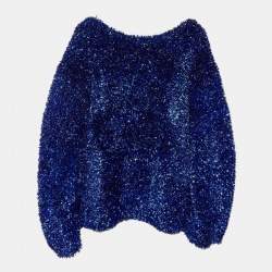 مملوكة مسبقًا Dries van Noten Blue Wool Blend & Lamé Oversized Sweater L