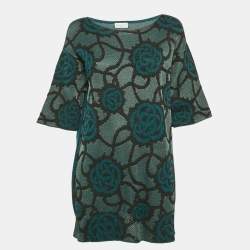 Pre Owned Dries van Noten Teal Green Floral Intarsia Lurex Knit Top M