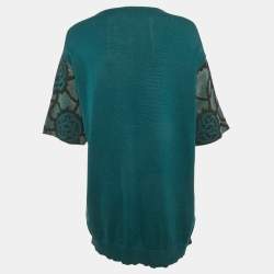 مملوكة مسبقًا Dries van Noten Teal Green Floral Intarsia Lurex Knit Top M