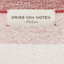 Pre Owned Dries Van Noten Red/Grey Striped Lurex Knit Oversized T-Shirt M