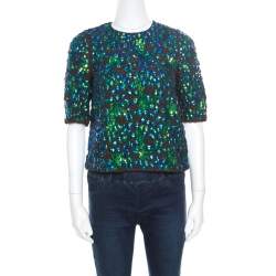 Dries Van Noten Black Contrast Sequin Paillette Embellished Crop Top S
