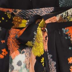 Pre Owned Dries van Noten Black Oriental Floral Printed Silk Halter Maxi Dress S