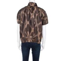 Dries van Noten Brown Silk Short Sleeve Top M 