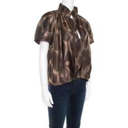 Dries van Noten Brown Silk Short Sleeve Top M 