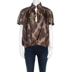 Dries van Noten Brown Silk Short Sleeve Top M 