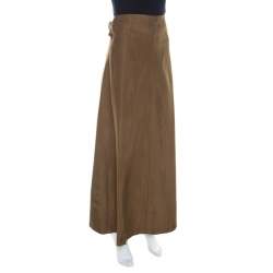 Dries Van Noten Bronze Gold Striped Cotton Blend Maxi Skirt S