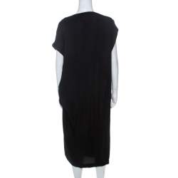 Dries van Noten Black Silk Sequin Embellished Draped Dress L