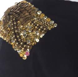 Dries van Noten Black Silk Sequin Embellished Draped Dress L
