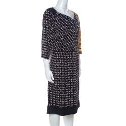 Dries Van Noten Multicolor Abstract Print Silk Sequinned & Beaded Detail Midi Dress M