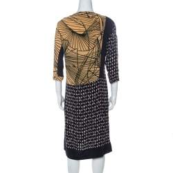 Dries Van Noten Multicolor Abstract Print Silk Sequinned & Beaded Detail Midi Dress M