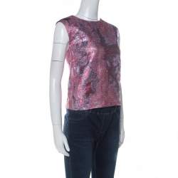 Dries Van Noten Pink Lurex Jacquard Sleeveless Top M 