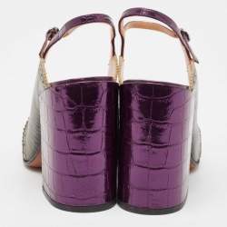 Dries Van Noten Purple/Green Croc Embossed and Lizard Embossed Ankle Strap Sandals Size 39