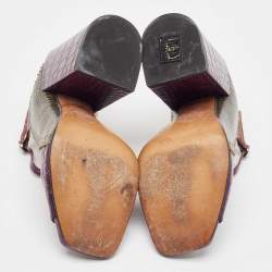 Dries Van Noten Purple/Green Croc Embossed and Lizard Embossed Ankle Strap Sandals Size 39