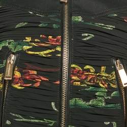 Dsquared2 Black Floral Print Denim and Crepe Gathered Jacket S