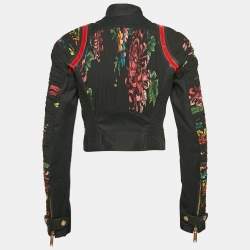 Dsquared2 Black Floral Print Denim and Crepe Gathered Jacket S