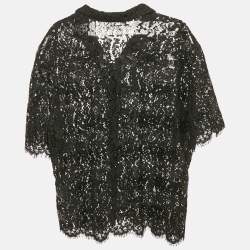 Dsquared2 Black Coated Stripe Lace Sheer Shirt XL
