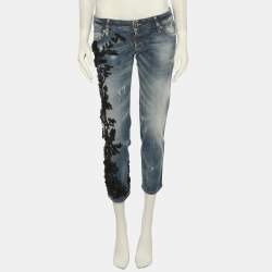 Pre Owned Dsquared2 Blue Denim Embellished Jeans S