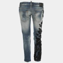 Pre Owned Dsquared2 Blue Denim Embellished Jeans S