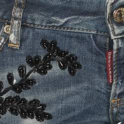 Pre Owned Dsquared2 Blue Denim Embellished Jeans S