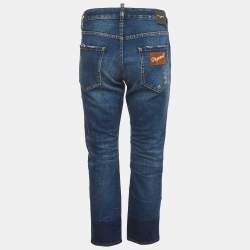 Pre Owned Dsquared2 Blue Distressed Denim Cool Girl Cropped Jeans L/Waist 34"