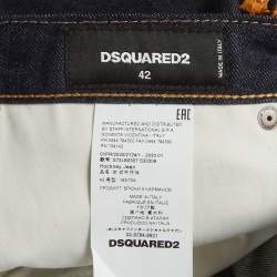 Pre Owned Dsquared2 Blue Tiger Embroidered Denim Hockney Jeans M/Waist 34"