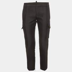 Pre Owned Dsquared2 Black Wool Blend Satin Trim Cargo Trousers M