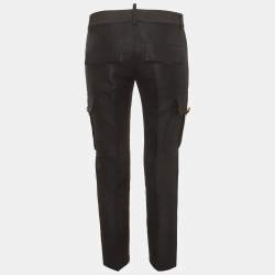 Pre Owned Dsquared2 Black Wool Blend Satin Trim Cargo Trousers M