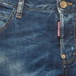 Pre Owned Dsquared2 Blue Splattered Distressed Denim Hockney Jeans M/Waist 34"