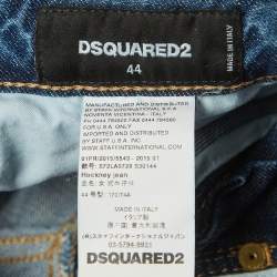 Pre Owned Dsquared2 Blue Splattered Distressed Denim Hockney Jeans M/Waist 34"