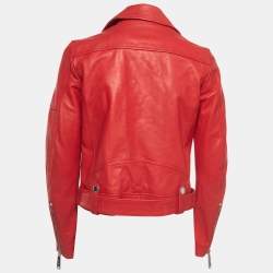 Dsquared2 Red Leather Zip-Up Biker Jacket S