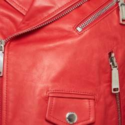 Dsquared2 Red Leather Zip-Up Biker Jacket S