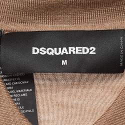 Pre Owned Dsquared2 Brown Wool Knit Shoulder Trimmed Polo Tshirt M