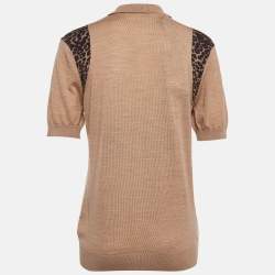 Pre Owned Dsquared2 Brown Wool Knit Shoulder Trimmed Polo Tshirt M