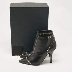 Dsquared2 Black Leather Studded Ankle Booties Size 40