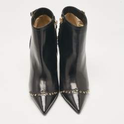 Dsquared2 Black Leather Studded Ankle Booties Size 40