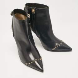 Dsquared2 Black Leather Studded Ankle Booties Size 40