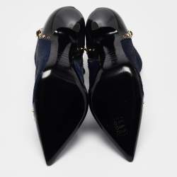Pre Owned Dsquared2 Black/Blue Calfhair and Leather Studded Heeled Ankle Length Boots Size 39