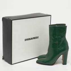 Pre Owned Dsquared2 Dark Green Leather Ankle Boots Size 39