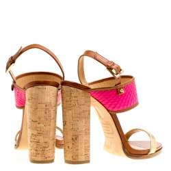 Dsquared2 Tricolor Embossed Python Leather Cork Block Heel Sandals Size 41