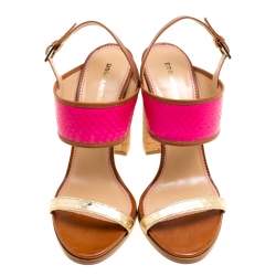 Dsquared2 Tricolor Embossed Python Leather Cork Block Heel Sandals Size 41