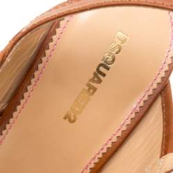 Dsquared2 Tricolor Embossed Python Leather Cork Block Heel Sandals Size 41