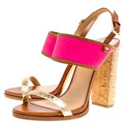 Dsquared2 Tricolor Embossed Python Leather Cork Block Heel Sandals Size 41