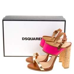 Dsquared2 Tricolor Embossed Python Leather Cork Block Heel Sandals Size 41